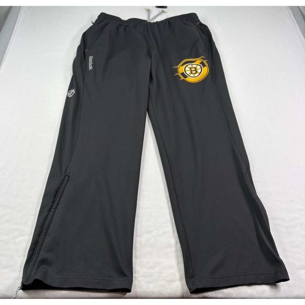 Boston Bruins Pants Mens L Black Reebok Warm Up Sweat Team Issued NHL